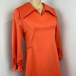 VTG Handmade Medium Orange Regal Collared Long Sleeve Maxi Dress Peasant 70s 80s